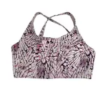 JoyLab pink gray black glass print criss cross back padded sports bra