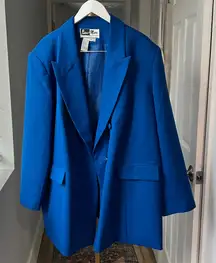 Vintage Cobalt Blue Oversized Women's Blazer Jacket Double Breasted UK 24/ US 20
