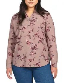 Hilary Radley Floral Blouse Pink Mauve Long Sleeve V-Neck Top XXL NWT