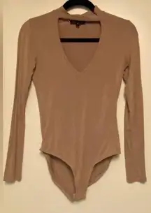 Kendall + Kylie  Beige Mock Neck Collar Long Sleeve Bodysuit with Cutout Sz S