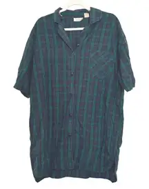 Victoria's Secret gold‎ label green blue plaid button up pajama women's small