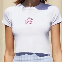 Brandy Melville baby tee devil embroidered top tshirt short sleeves red crewneck