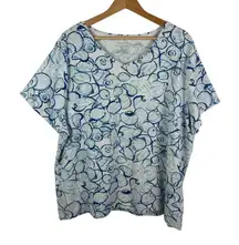 Talbots Seashell Tee 3X Blue Cotton Blend V-Neck Stretch Coastal Beach Nautical