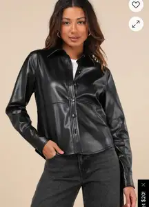 🖤 Lulus “Polished Attitude” Black Vegan Leather Button-Up Top – Size Medium