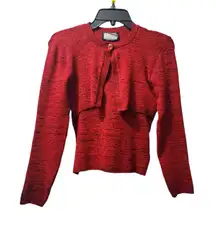 Vintage Red Knit Cardigan Top Set Long Sleeve Button Up Sweater‎ Size S