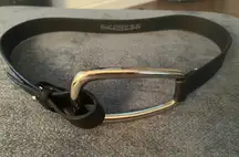 Express ladies black leather cinch belt with silver buckle sz M