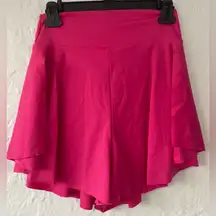 NWT Halara hot pink flowy high waisted skort, black gym shorts, pockets; size S