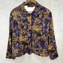 Briggs New York Blouse Womens PXL Floral Corduroy Button Up Dark‎ Academia Retro