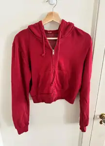 Red Cropped Zip Up Hoodie