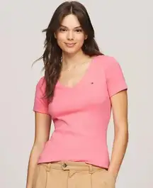 Pink Tommy Hilfiger V Neck Short Sleeve