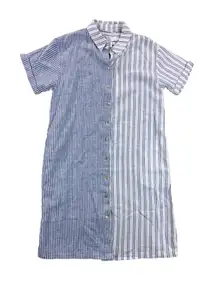 NWOT C&C California XS Shirt Dress Blue White Striped Linen‎ Blend Beach School