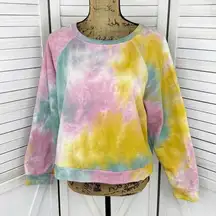 Paper Crane Tie Dye Cropped Sweatshirt Pink Yellow Teal Large