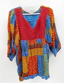Passports bohemian bell sleeve Y2K colorful top
