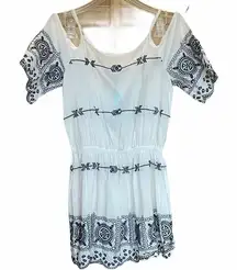 NWT Solitaire White Blue Embroidered Swim Cover‎ Sz S