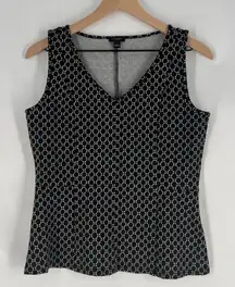 Ann Taylor Black & White Geometric Print V-Neck Sleeveless Peplum Shell Top S
