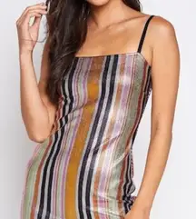 Blue Blush Metallic Stripe Mini Party Dress