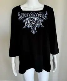 Bob Mackie Y2K Whimsy Goth Embroidered Black Top