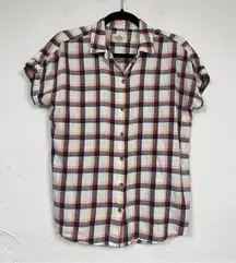 Marine Layer Pink White Plaid Short Sleeve Button Down Shirt Womens S Casual