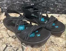 Skechers Reggae Slim Takes Two Sandal Memory Foam Size 9 Black Adjustable Strap