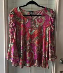 Coco Bianca Women’s Top Medium Made In The USA Ruched Flared Sleeves