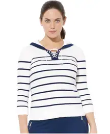 Lauren Ralph Lauren Active Striped Coastal‎ Cotton Hooded Pullover XL Cruiseware