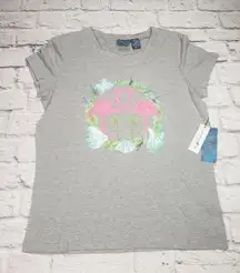 Caribbean Joe Womens Size Medium, Swan Print Scallop Neck Short Sleeve T-Shirt