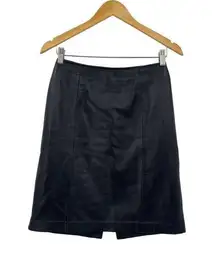 Lambskin Leather Mini Skirt Back Hem Slit Back Zipper Close Lined Black Womens 4