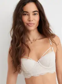 Aerie Real Power Paisley Lace Strappy Balconette Bra Soft Satin Size 32B
