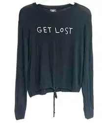 Riot Queen Get Lost Tie Waist Long Sleeve Black Top Blouse XS