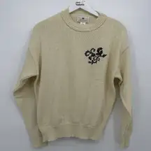 Worthington Essentials Vintage Cream Sweater Crewneck Embroidered Preppy Large