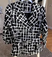 Spiegel Jacket Womens Sz 10 White Black Gray Print Double Breasted Trench‎ Style