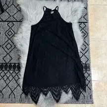 NWT Love Fire Black Lace Overlay Halter Keyhole Dress