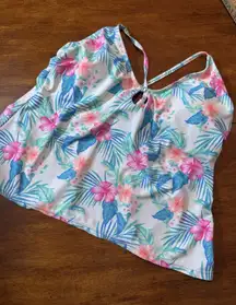Decree Women XL Tropical Floral Print‎ Tankini Swim Top Tie Back Halter