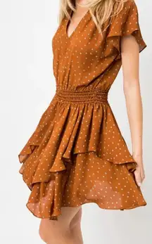 Storia Ruffle Layered Mini Dress in Rust Size Medium New Tiered Mini‎ Dress