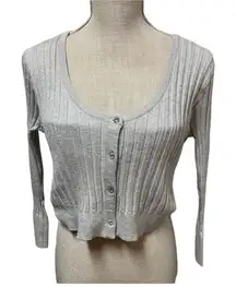 WET SEAL *flawed* Silver Ribbed  Cardigan l Sweater Juniors Size Large