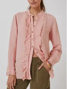 Pilcro Linen Ruffle Placket Shirt Peach Color Long Sleeves Size Large