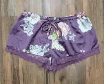 NWOT‎ Flora Nikrooz Floral Satin Lace Trim Sleep Shorts Purple Size M