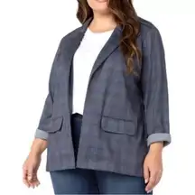 NWT Stitch Fix Liverpool Boyfriend‎ Blazer In Navy/Khaki Plaid Stretchy Size 2X