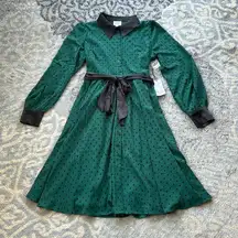 Unique Vintage 1950s Button Down Clip Dot Dress Hunter Green XL 14