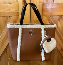 ANNE Klein Women Camel color Faux leather Faux Shearing Small Totes Bag handbag