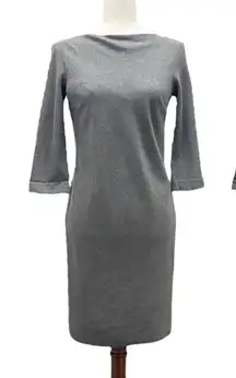Theory Stretch Wool Boatneck Fitted Sheath Charcoal Gray 3/4 Sleeve Dress Size 2