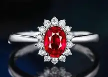 18K White Gold Plated Adjustable Red Crystal Sunflower Ruby Ring for Women