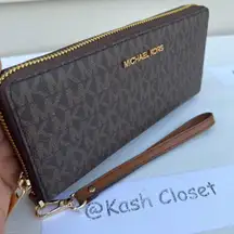 Michael Kors Brown Travel Continental Wristlet Large Wallet