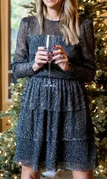 Gibsonlook NWT Shine Party Ruffle Long Sleeves Midi Dress Size XXS‎