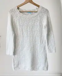 J.McLaughlin Open Knit Sweater Quarter Sleeve Scallop Tunic White Size Small S