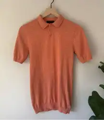 ASOS  Short Sleeve Collared Polo Top Solid Coral Cotton Nylon Button Up Collar S