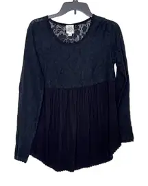 Ivy Jane Women Top Tunic Baby Doll Floral Lace Long‎ Sleeve Ruffles Black XS