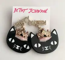 Betsey Johnson Party Animal cat queen earrings. New in package.