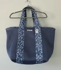 PINK by Victorias Secret Blue Floral Mesh Oversized Zip Top Tote Bag NWT