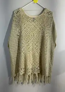 Womans One World Medium Beige 2 Piece Pullover Crotchet Over Size Top
